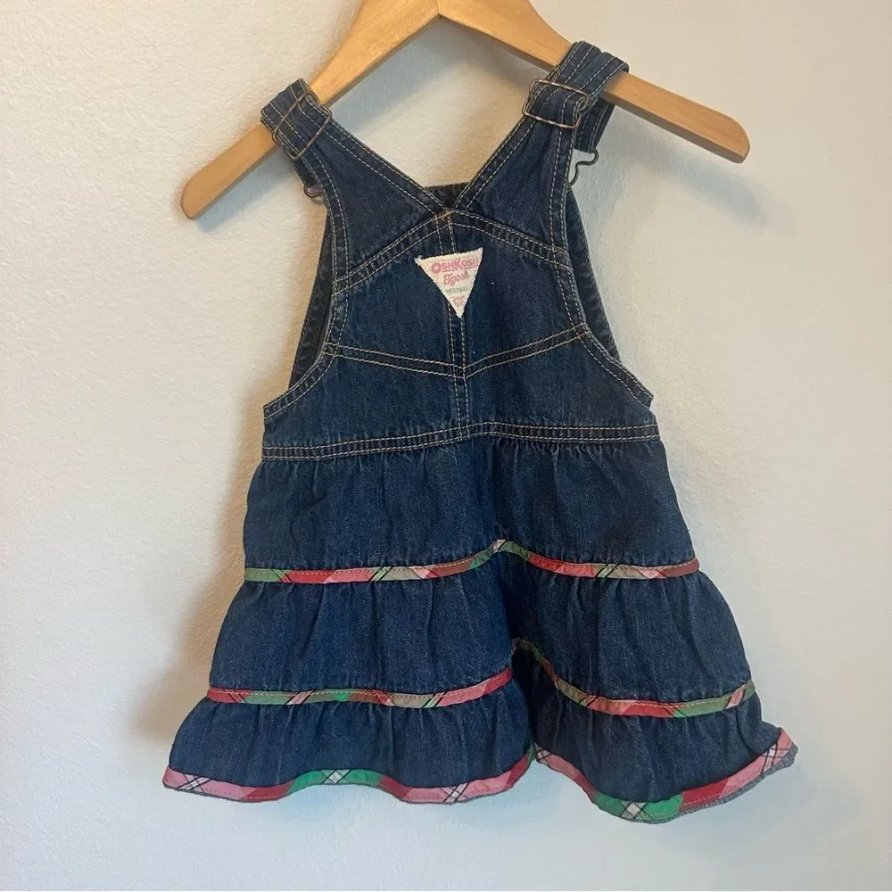 OshKosh B'gosh Dark Blue Denim Overall Dress with Multicolor Heart Patch